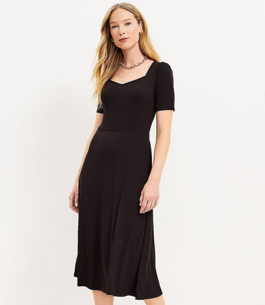 Clothing Loft | Squared V-Neck Flare Midi Dress Black