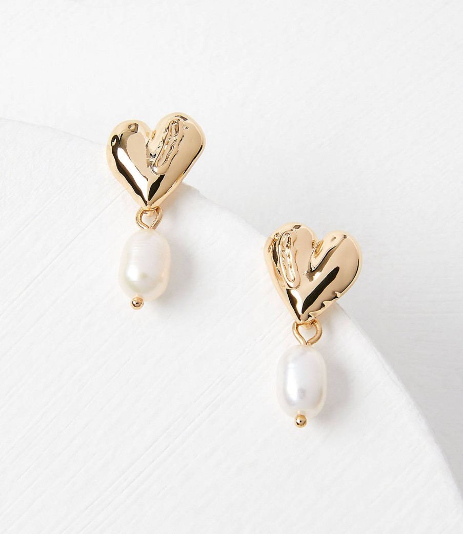 Accessories & Shoes Loft | Pearlized Heart Drop Earrings Goldtone