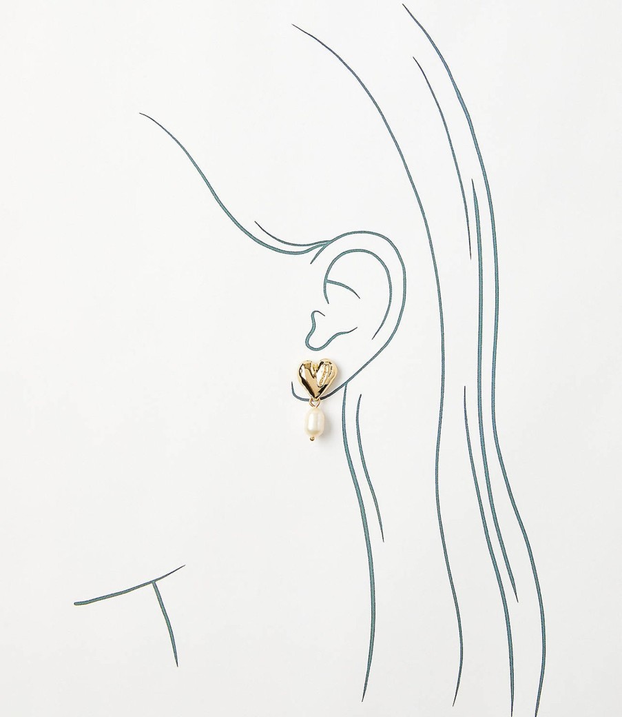 Accessories & Shoes Loft | Pearlized Heart Drop Earrings Goldtone