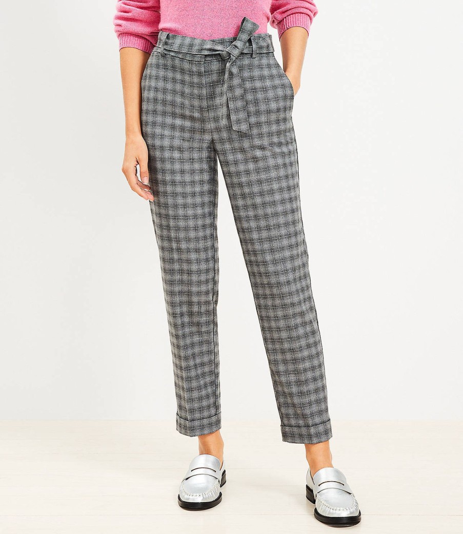 Clothing Loft | Tie Waist Devin Slim Pants In Shimmer Plaid Grey Multi