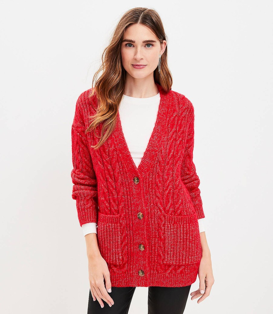 Clothing Loft | Cable Boyfriend Cardigan Tango Red