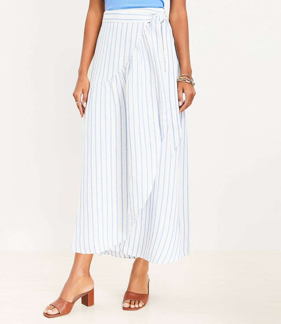 Clothing Loft | Striped Ruffle Wrap Maxi Skirt Blue White Stripe