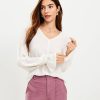 Clothing Loft | Mixed Media Ruffle Cuff V-Neck Top Whisper White