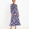 Clothing Loft | Floral Clip Smocked Tiered Maxi Dress Deep Space Blue