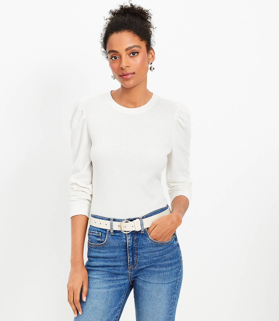 Clothing Loft | Brushed Waffle Puff Sleeve Top Whisper White