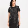 Clothing Loft | Sequin Short Sleeve Shift Dress Black