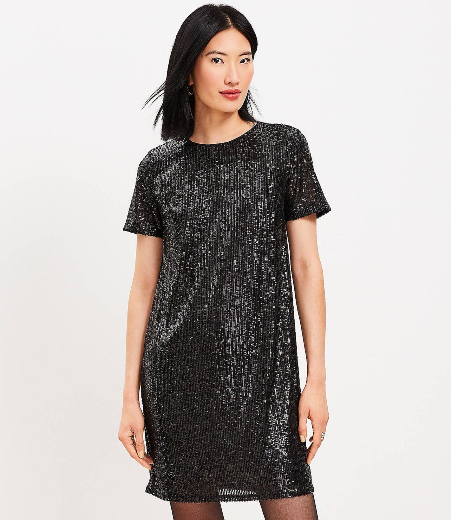 Clothing Loft | Sequin Short Sleeve Shift Dress Black