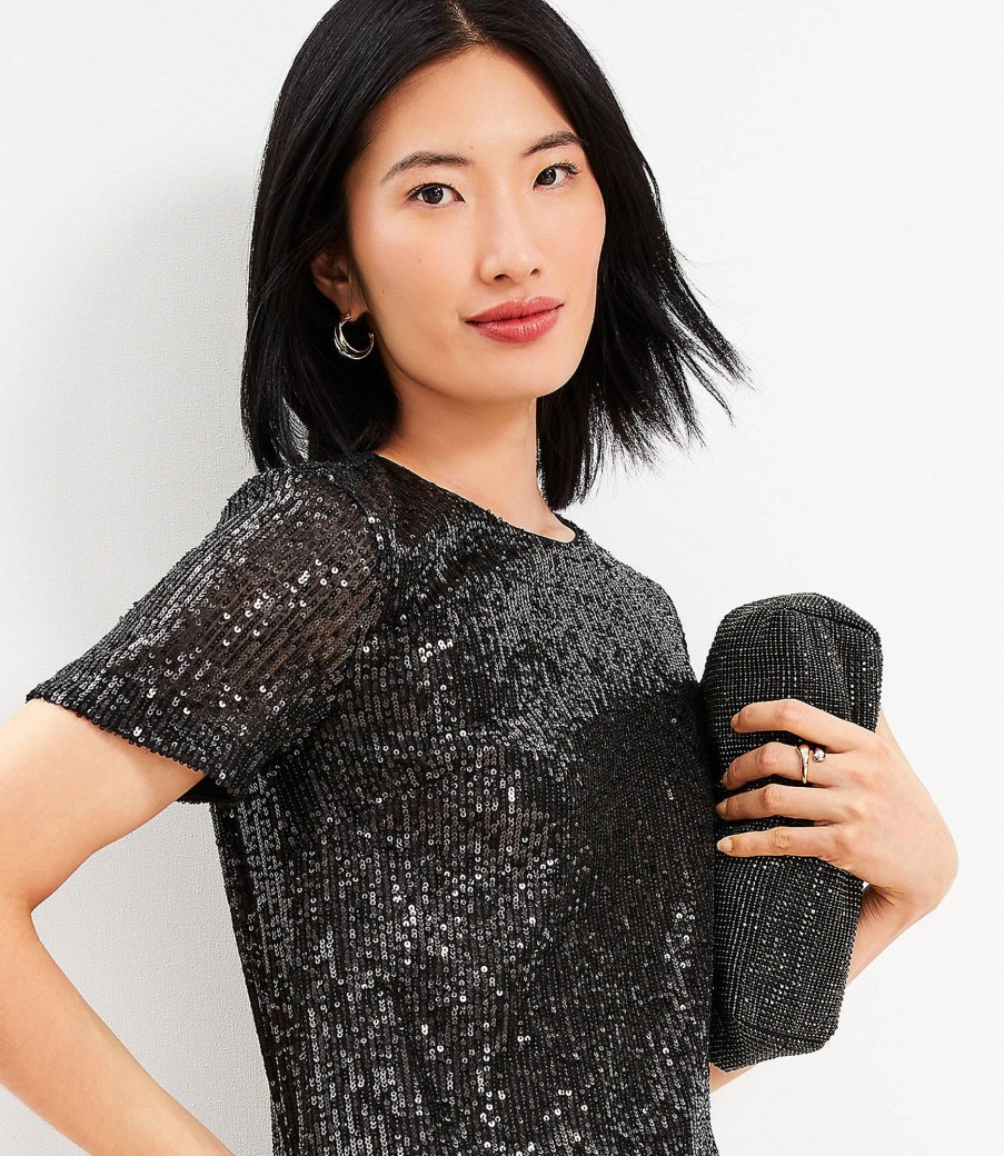 Clothing Loft | Sequin Short Sleeve Shift Dress Black