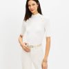 Clothing Loft | Ribbed Shoulder Button Mock Neck Sweater Whisper White