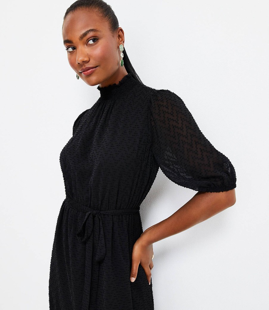 Clothing Loft | Chevron Clip Smocked Midi Dress Black