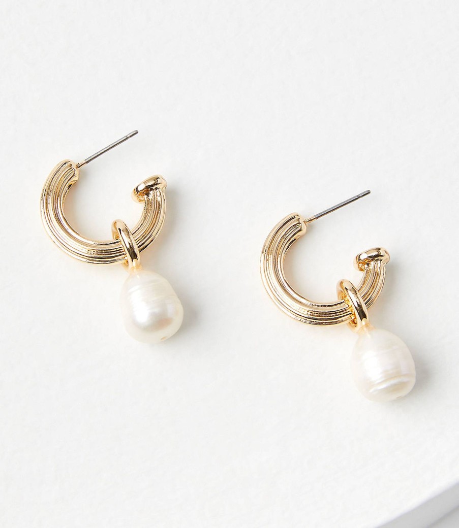 Accessories & Shoes Loft | Pearlized Chunky Charm Hoop Earrings Fresh Pearl