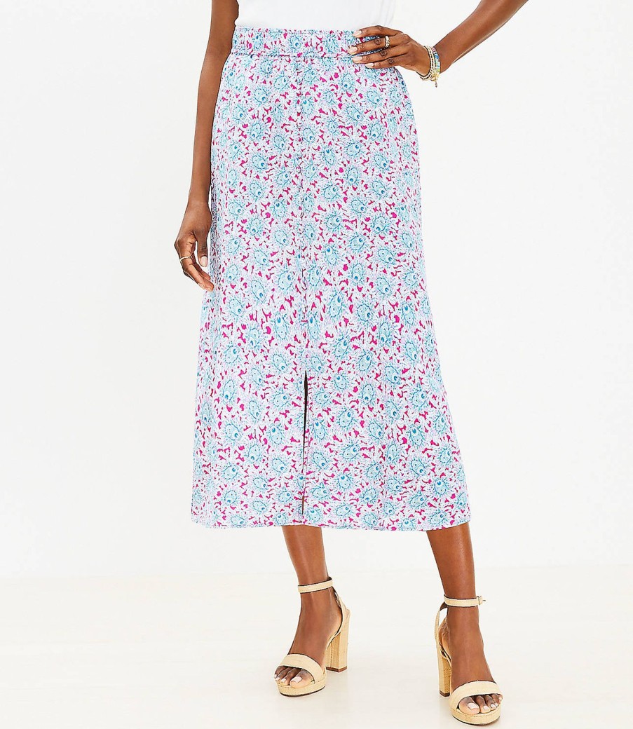 Clothing Loft | Bloom Button Pull On Midi Skirt Radiant Fuchsia