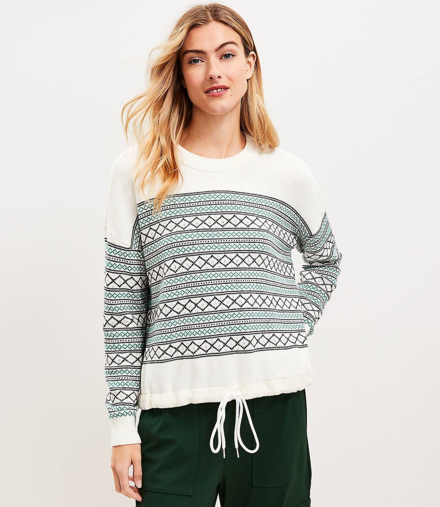 Clothing Loft | Lou & Grey Fair Isle Drawstring Hem Sweater Whisper White