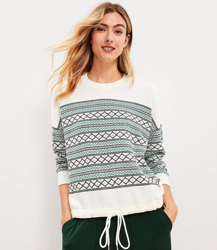 Clothing Loft | Lou & Grey Fair Isle Drawstring Hem Sweater Whisper White