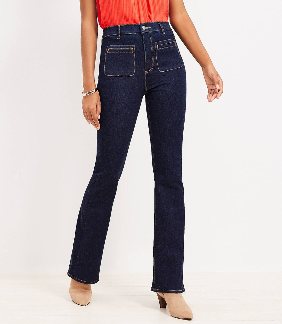 Clothing Loft | Welt Patch Pocket High Rise Slim Flare Jeans In Dark Rinse