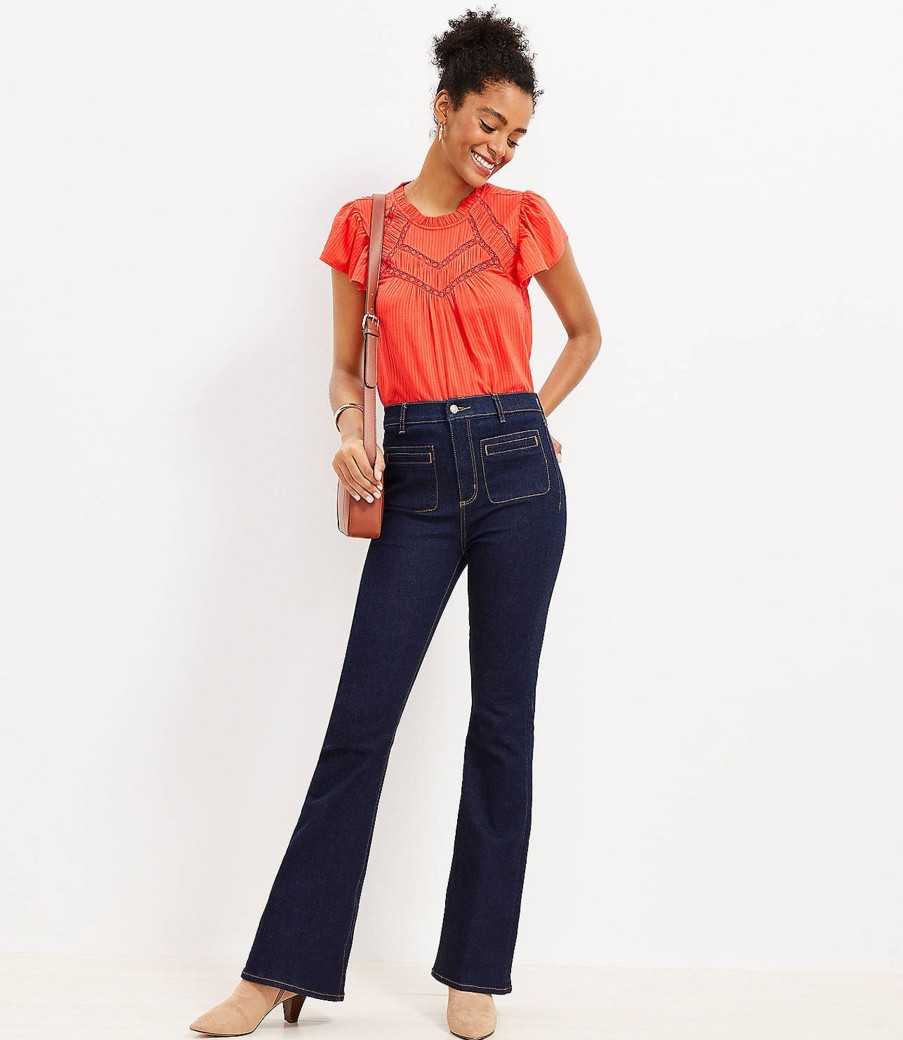 Clothing Loft | Welt Patch Pocket High Rise Slim Flare Jeans In Dark Rinse