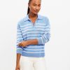 Clothing Loft | Striped Cashmere Collared Split Neck Sweater Soft Blue Heather