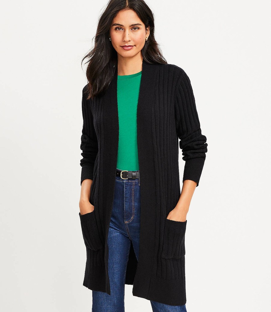 Clothing Loft | Ribbed Pocket Open Cardigan Black