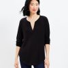 Clothing Loft | Rib Trim Cozy Split Neck Tunic Top Black