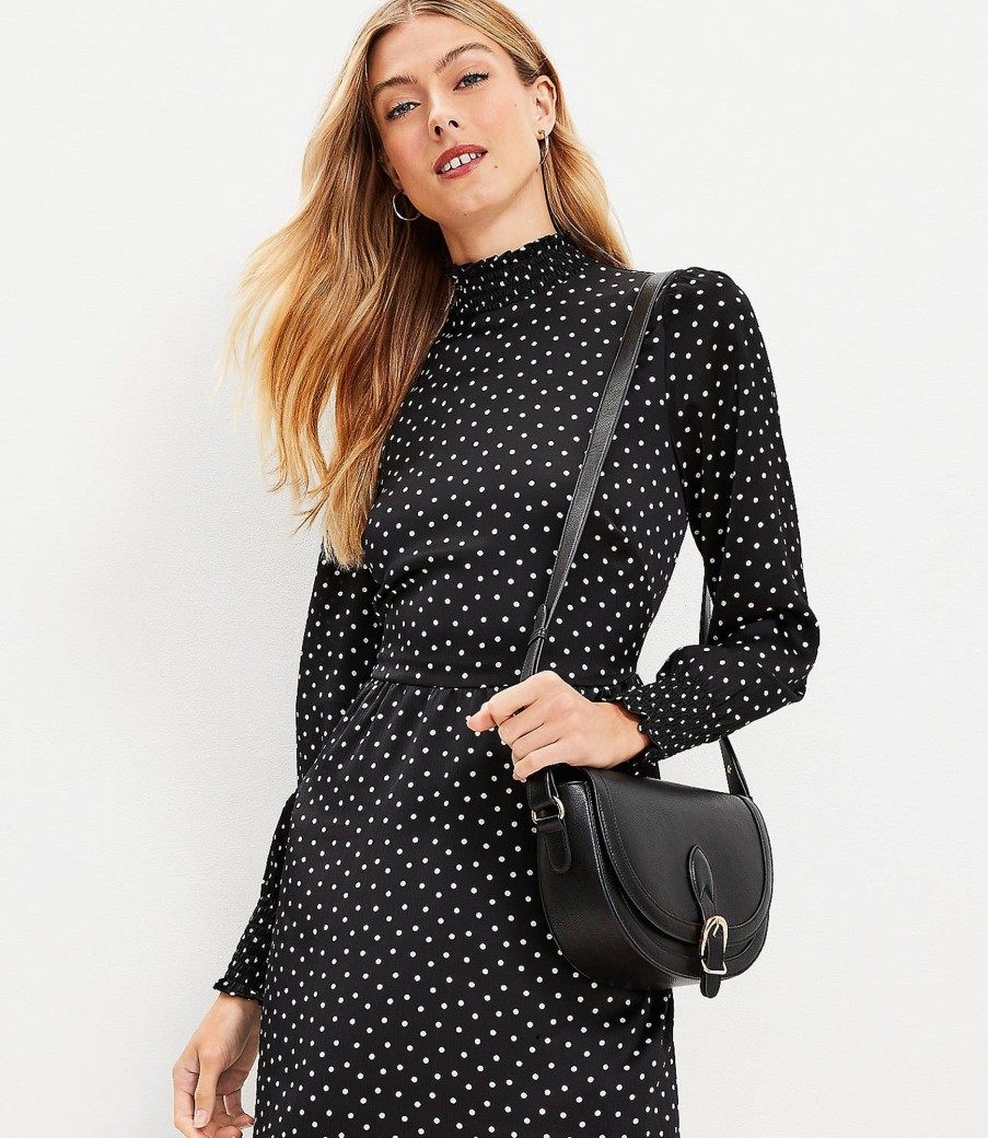 Clothing Loft | Dotted Smocked Flare Dress Black