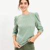 Clothing Loft | Brushed Waffle Puff Sleeve Top Light Cactus Green