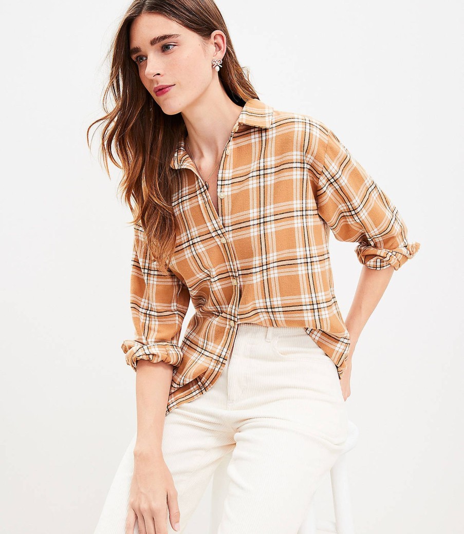 Clothing Loft | Plaid Flannel Everyday Tunic Shirt Perfect Camel