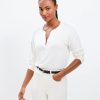 Clothing Loft | Rib Trim Cozy Split Neck Tunic Top Whisper White