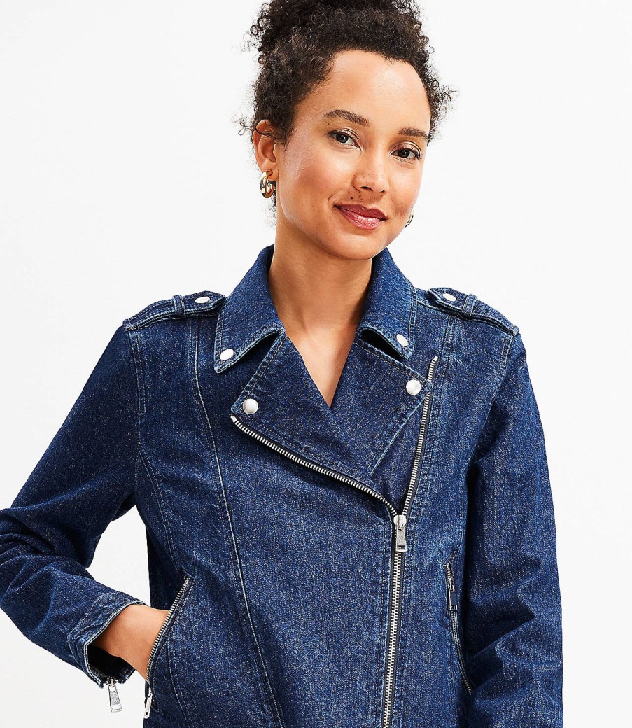 Clothing Loft | Denim Moto Jacket In Classic Rinse Wash