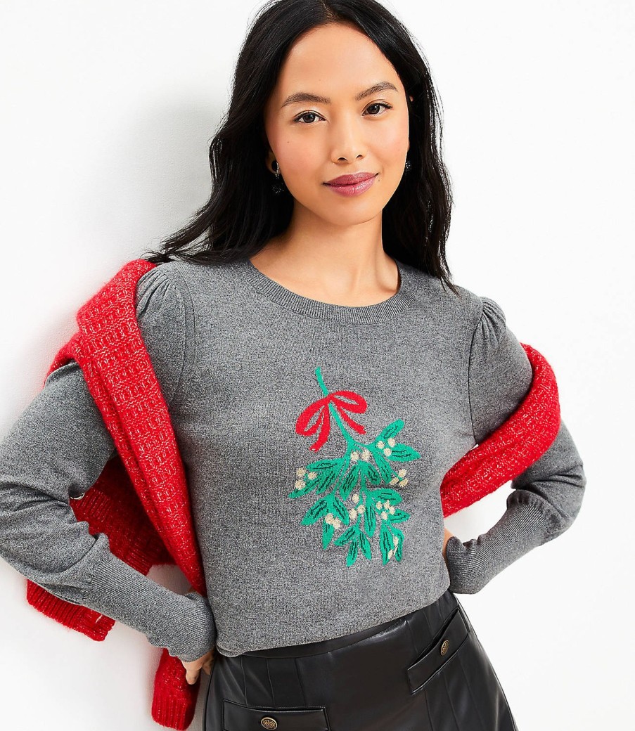 Clothing Loft | Mistletoe Puff Sleeve Sweater Pavestone Heather