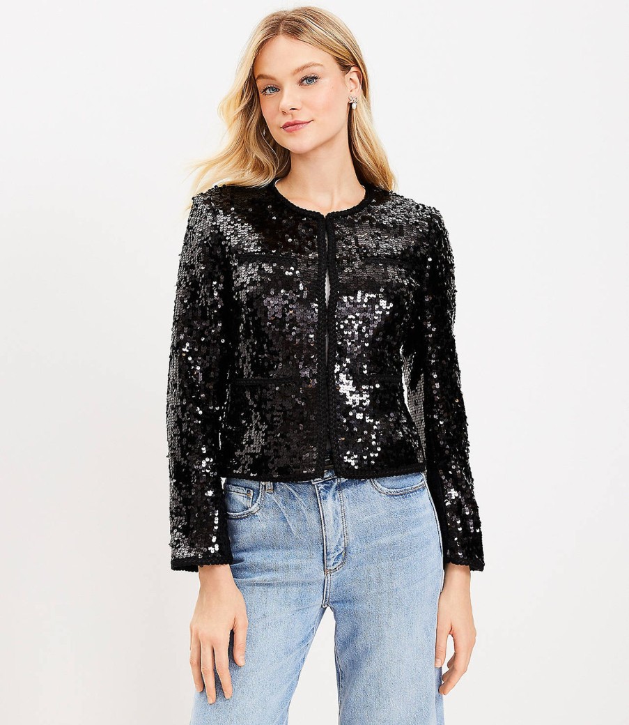 Clothing Loft | Sequin Crew Neck Jacket Black