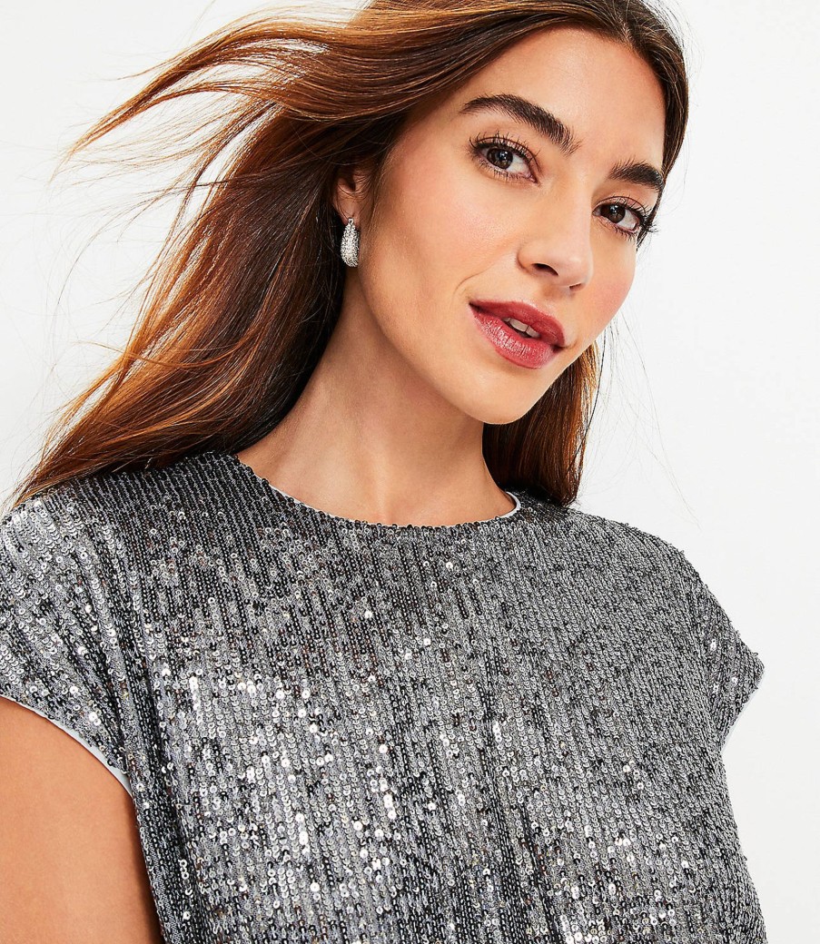 Clothing Loft | Sequin Knot Cap Sleeve Top Gunmetal