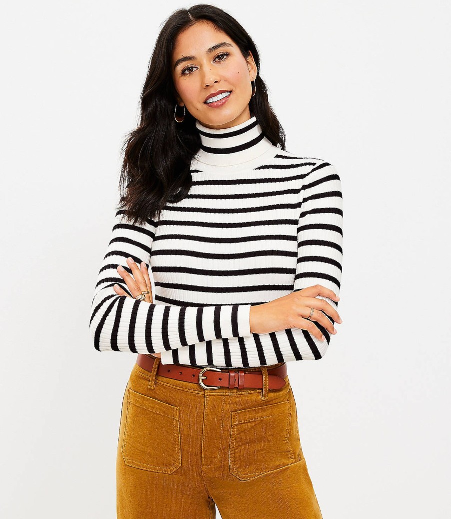 Clothing Loft | Stripe Ribbed Turtleneck Sweater Whisper White