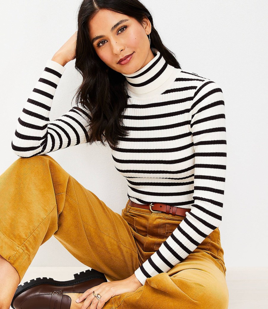 Clothing Loft | Stripe Ribbed Turtleneck Sweater Whisper White