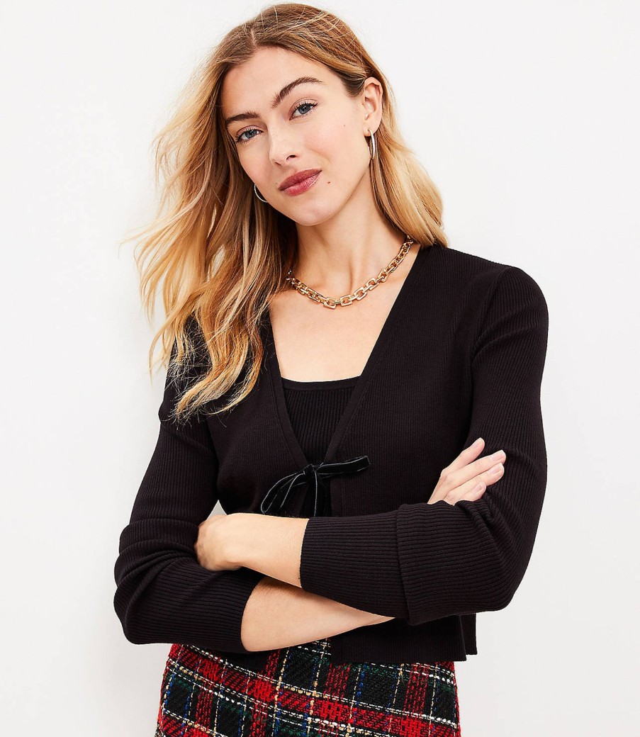 Clothing Loft | Velvet Tie Ribbed Cardigan Black