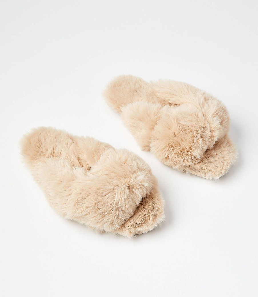 Accessories & Shoes Loft | Faux Fur Twist Slippers Natural Tan