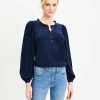 Clothing Loft | Ruffle Collar Shirred Blouse Deep Space Blue