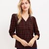 Clothing Loft | Shimmer Plaid Shirred V-Neck Blouse Black