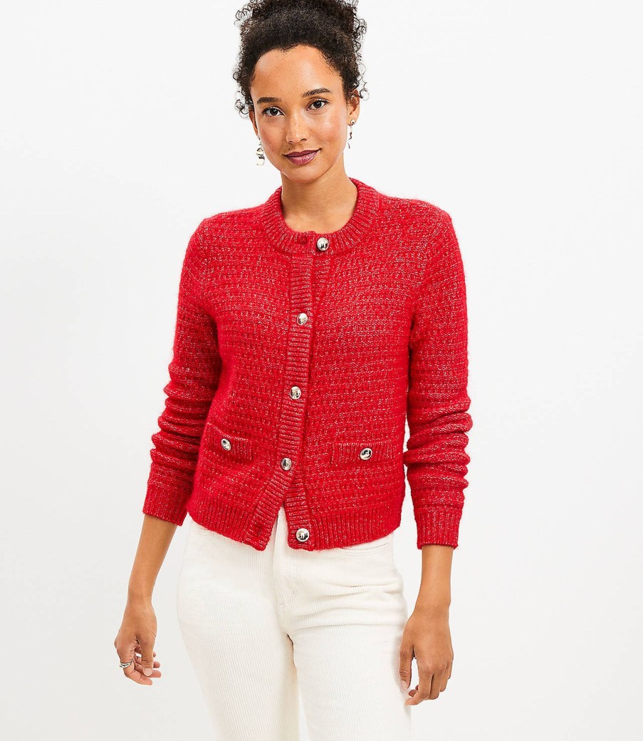 Clothing Loft | Stitchy Sweater Jacket Tango Red