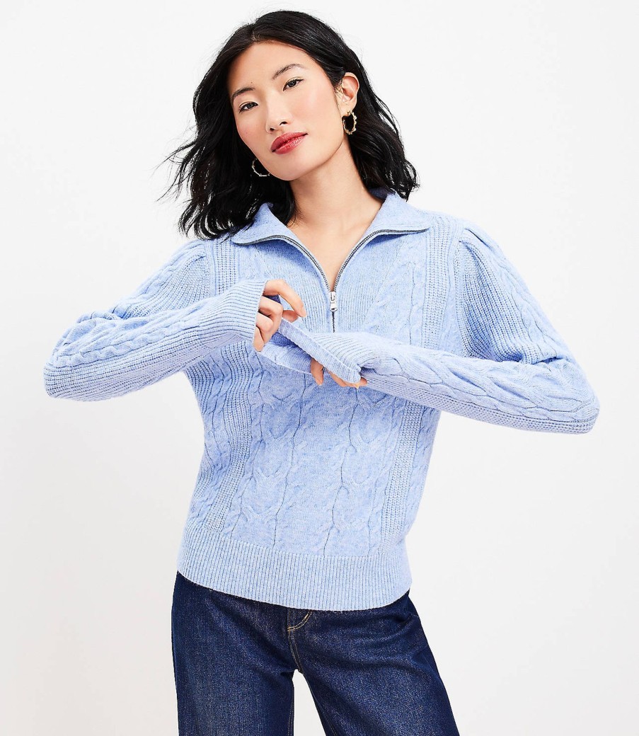 Clothing Loft | Cozy Cable Half Zip Sweater Vista Heather