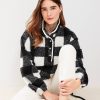 Clothing Loft | Plaid Sherpa Snap Collar Top Whisper White