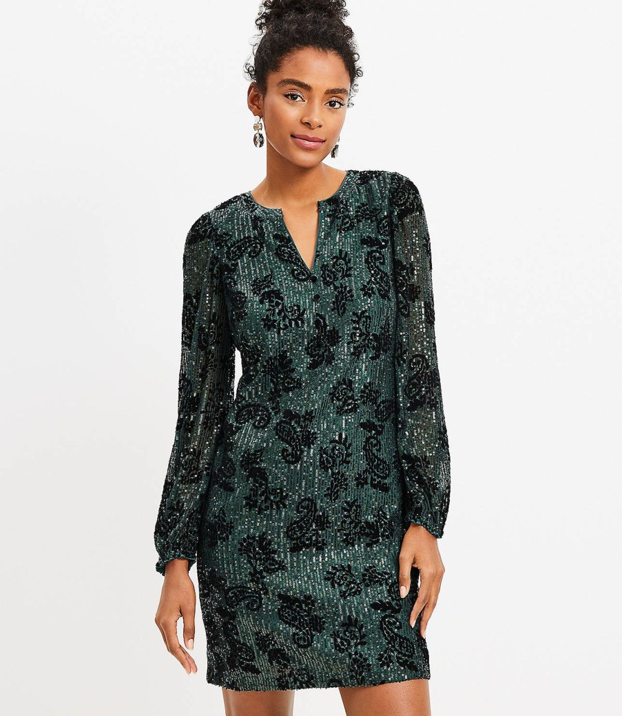 Clothing Loft | Sequin Button Dress Dark Green / Black