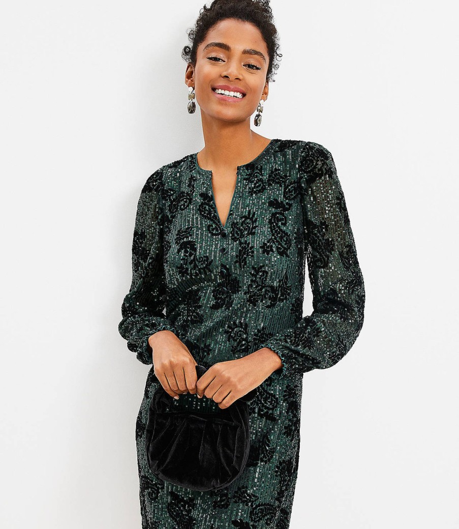 Clothing Loft | Sequin Button Dress Dark Green / Black