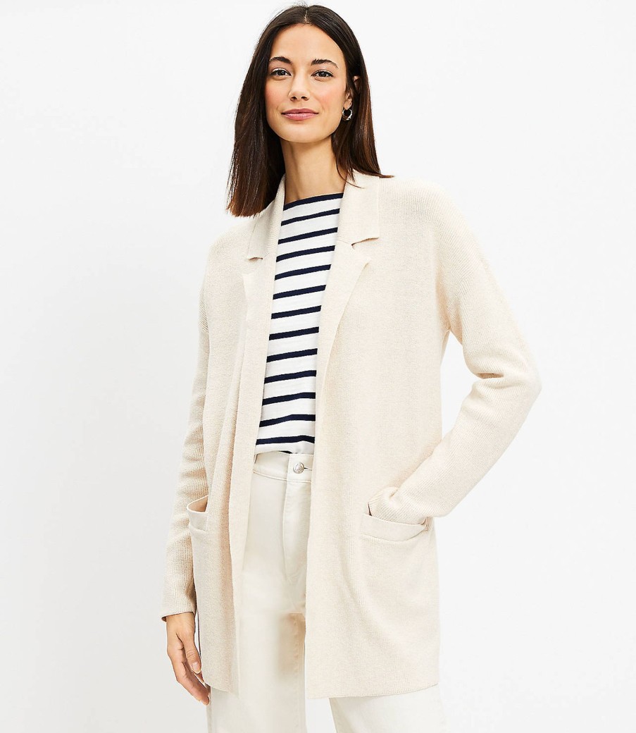 Clothing Loft | Ribbed Relaxed Open Sweater Blazer Pale Pearl Heather