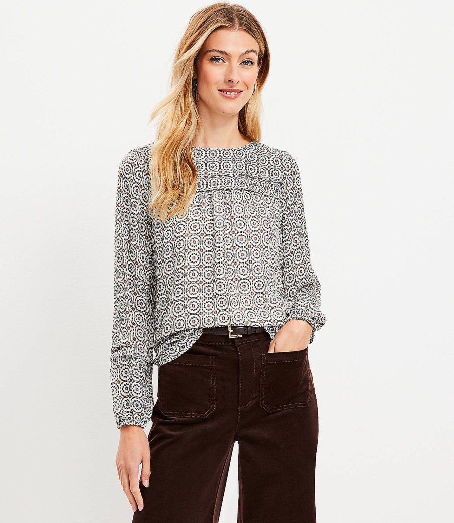 Clothing Loft | Tiled Stripe Pleated Blouse Pure Pearl