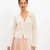 Clothing Loft | Sparkle Bow Ribbed V-Neck Cardigan Whitecap