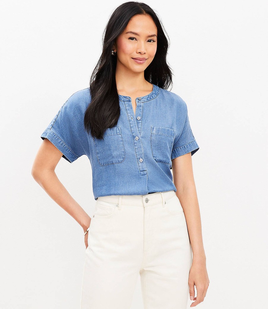 Clothing Loft | Chambray Dolman Henley Everyday Shirt Dutch Blue Chambray