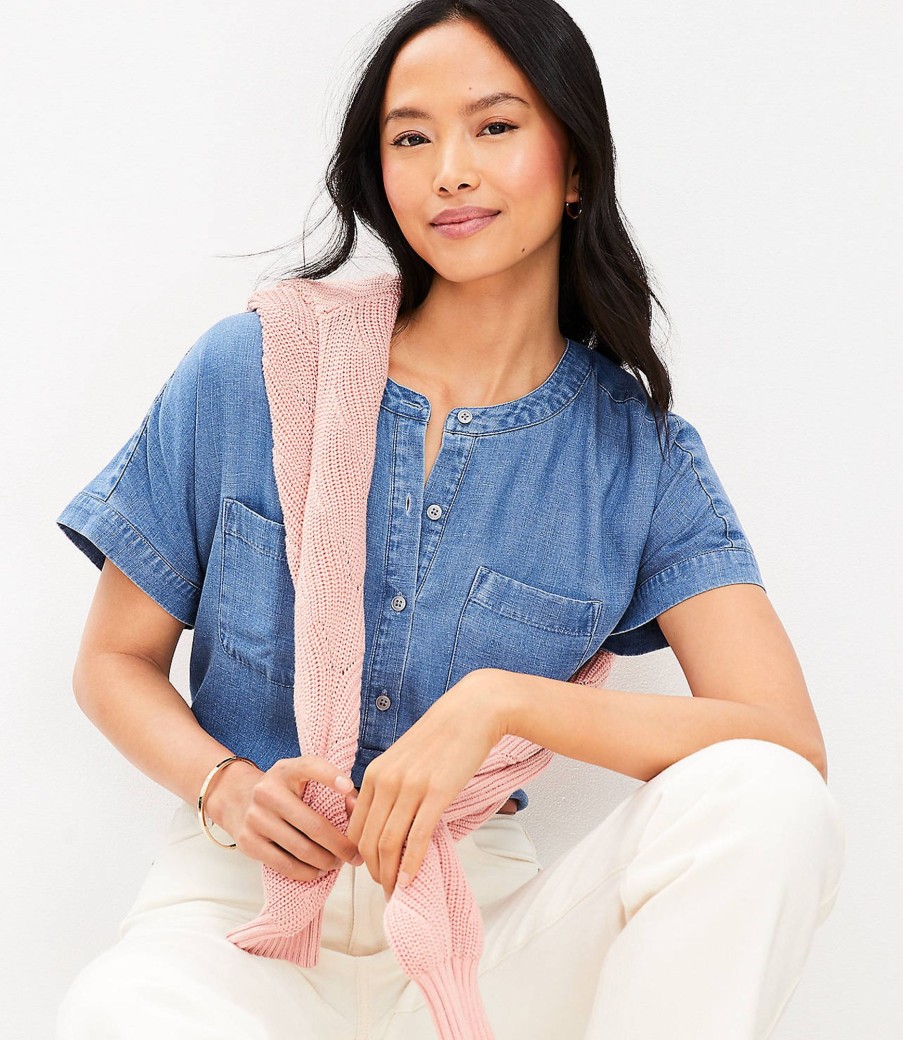 Clothing Loft | Chambray Dolman Henley Everyday Shirt Dutch Blue Chambray