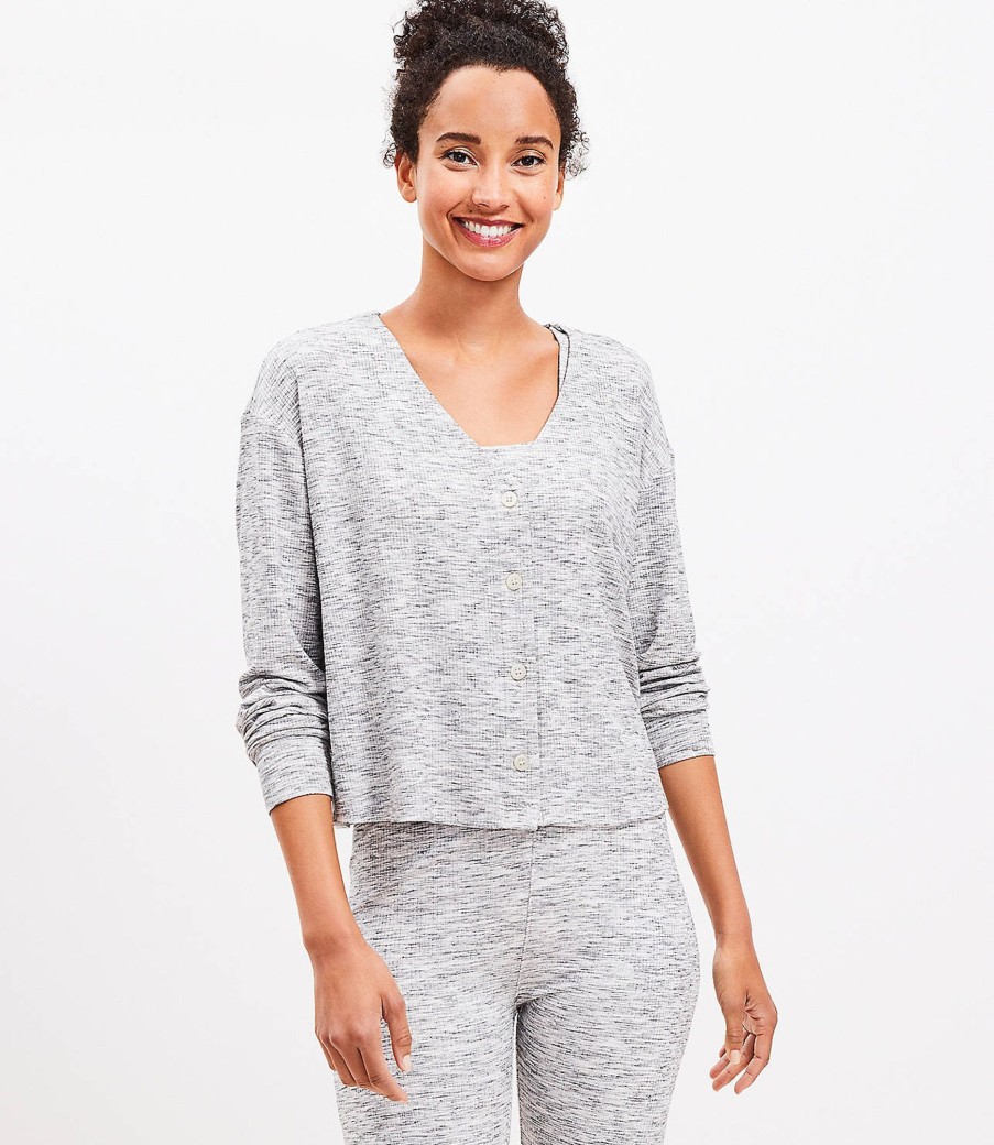 Clothing Loft | Lou & Grey Ribbed V-Neck Cardigan Light Cobblestone Heather