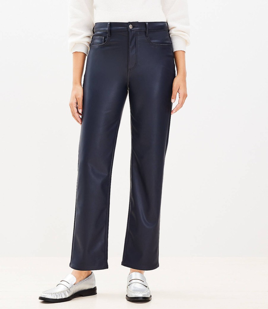 Clothing Loft | Curvy Five Pocket Straight Pants In Faux Leather Deep Space Blue