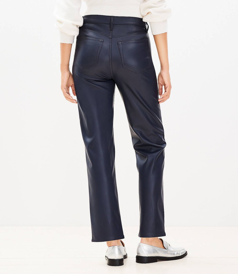 Clothing Loft | Curvy Five Pocket Straight Pants In Faux Leather Deep Space Blue